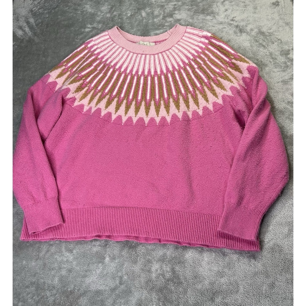 Loft Sweater Wmns Size Large Pink Crew Neck Long Sleeve Geometric classic